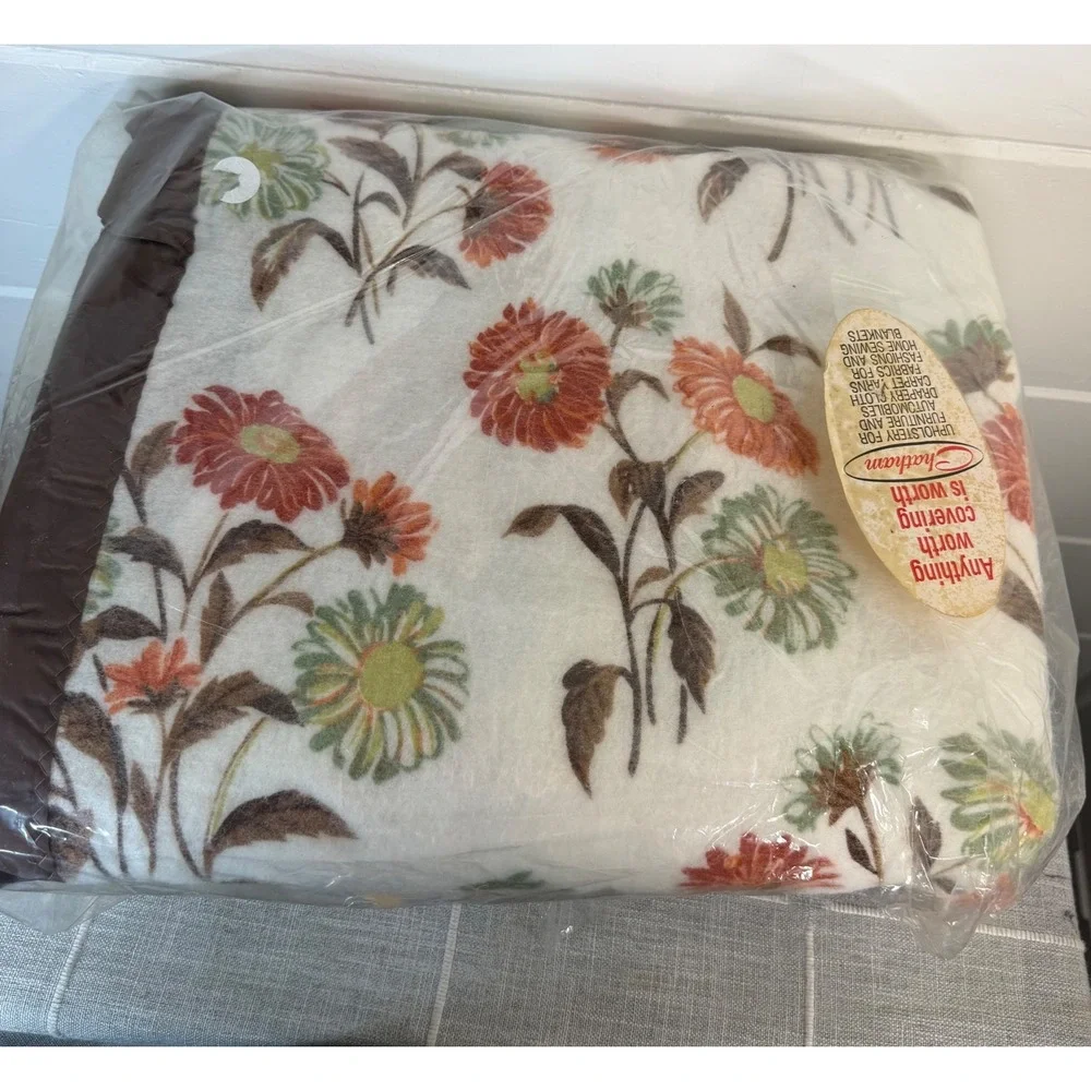 Vintage Chatham North Star Autumn Flowers Blanket Queen King Satin Edge Floral